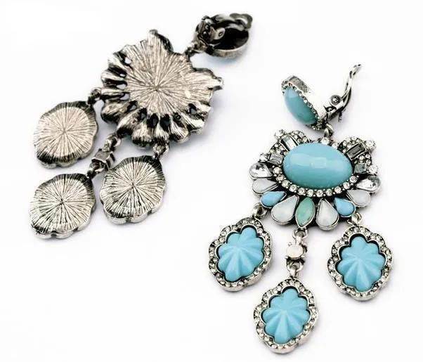 Chandelier Turquoise blue scalloped earrings
