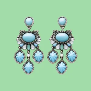 Chandelier Turquoise blue scalloped earrings