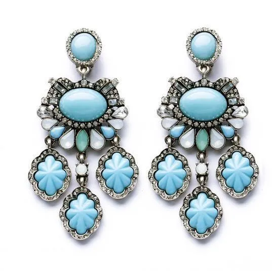Chandelier Turquoise blue scalloped earrings