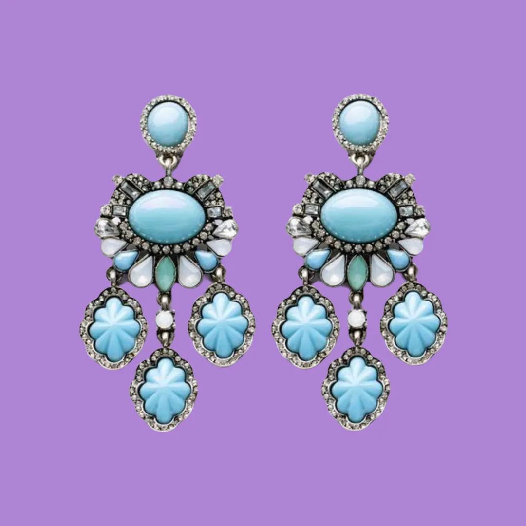 Chandelier Turquoise blue scalloped earrings
