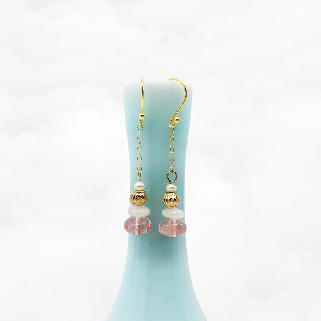 Cherry Quartz Earrings Gold