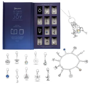 Christmas Advent Calendar Girls Bracelet Necklace Silver Jewelry Charms Swarovski Crystals Age 4 - 14 Years