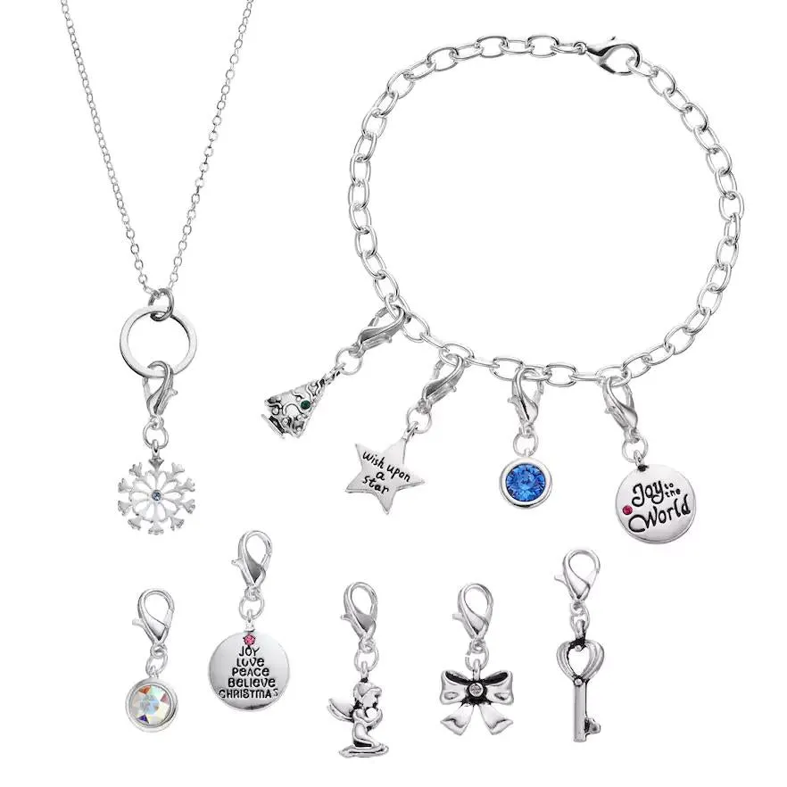 Christmas Advent Calendar Girls Bracelet Necklace Silver Jewelry Charms Swarovski Crystals Age 4 - 14 Years