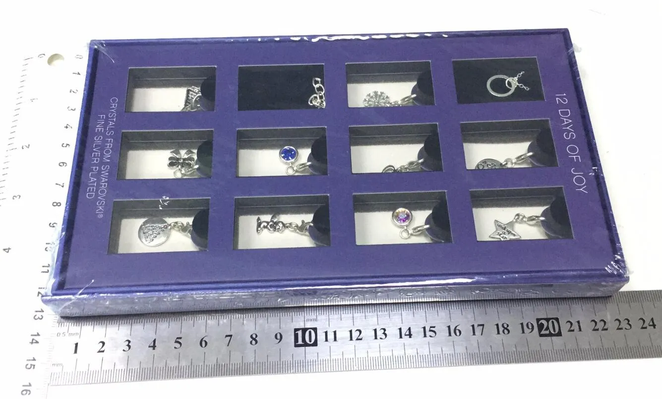 Christmas Advent Calendar Girls Bracelet Necklace Silver Jewelry Charms Swarovski Crystals Age 4 - 14 Years