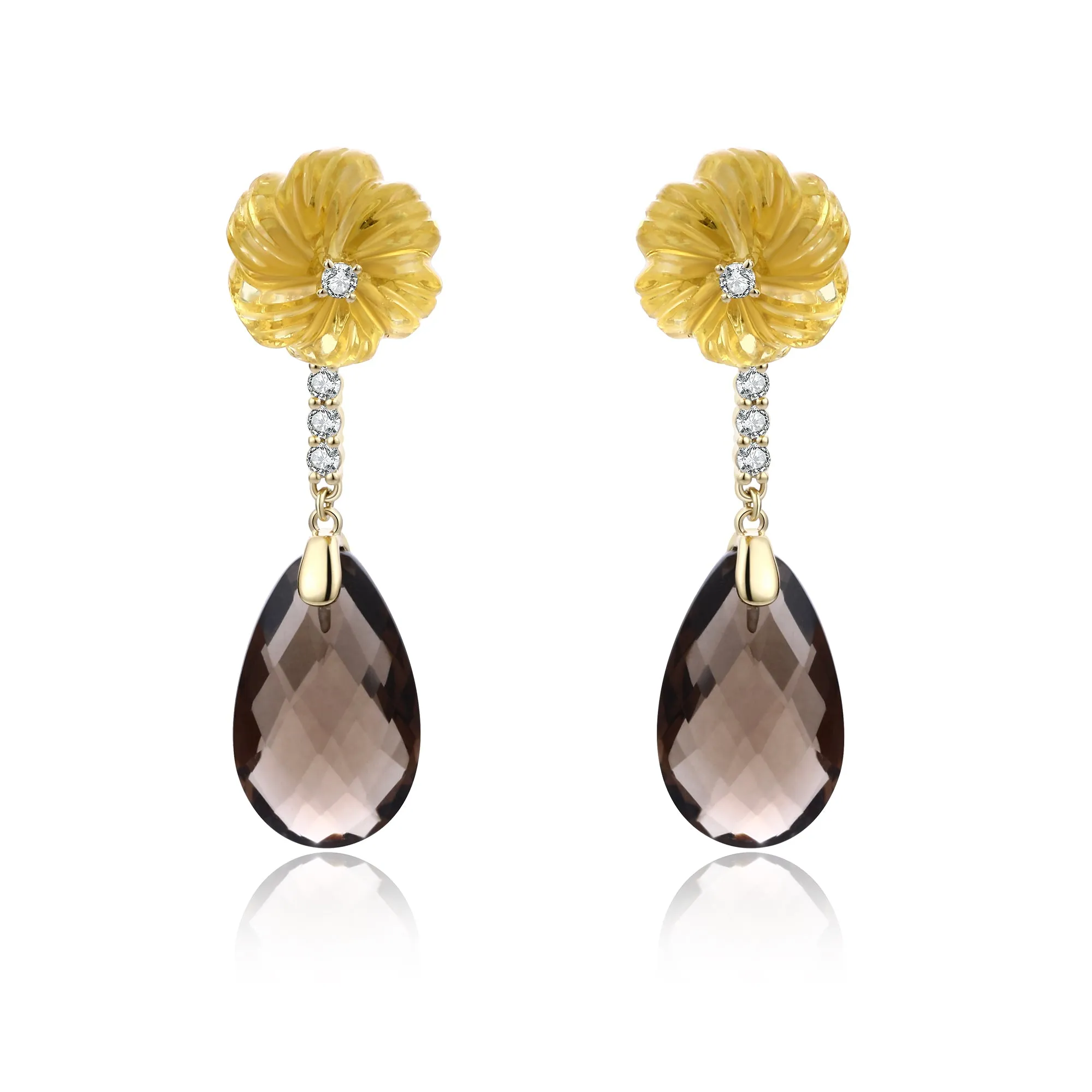 Citrine & Smoky Quartz White Diamond Earrings