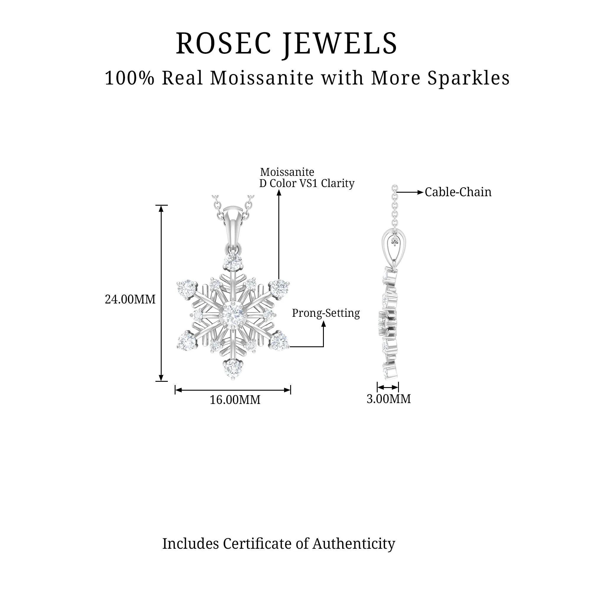 Classic Certified Moissanite Snowflake Pendant
