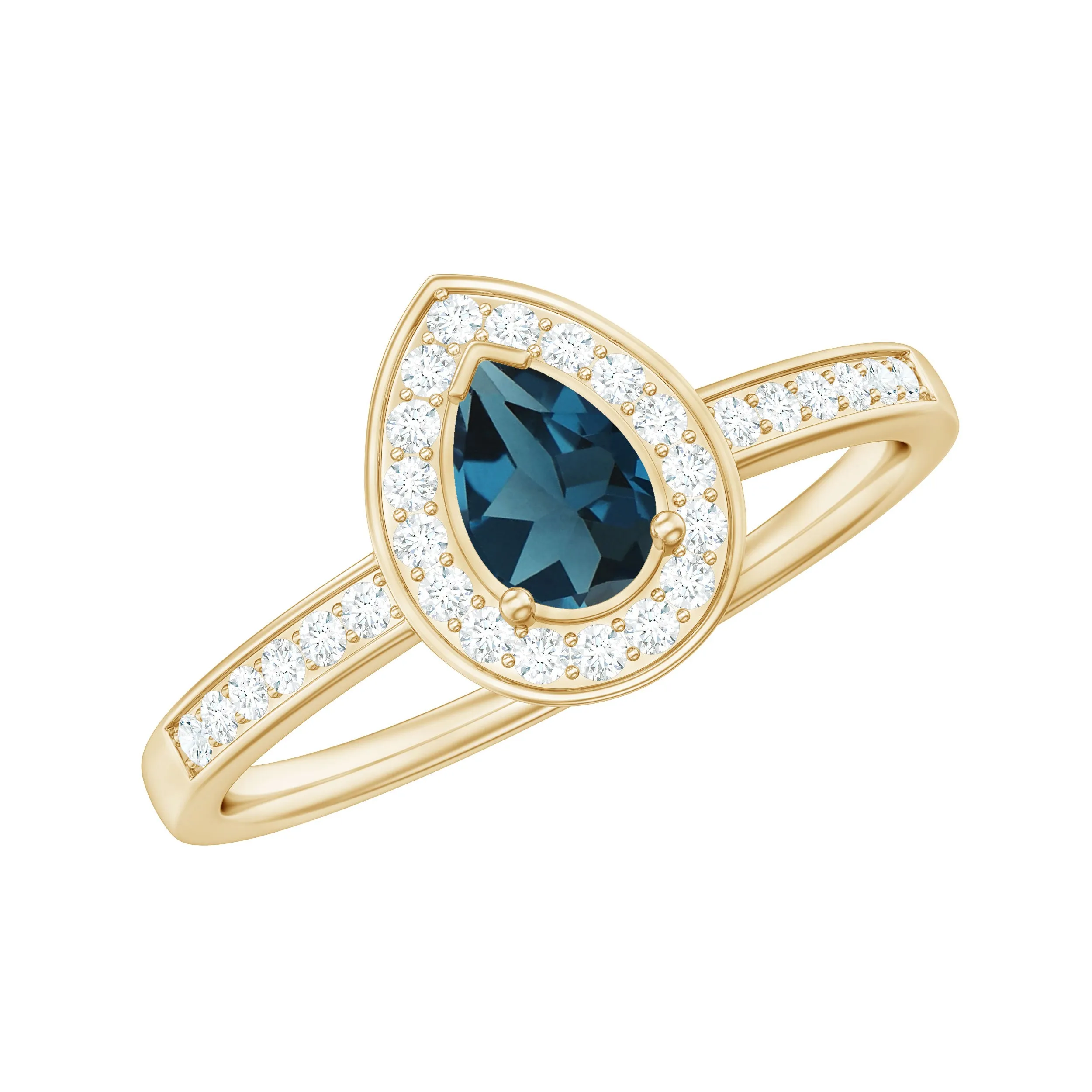 Classic London Blue Topaz Engagement Ring with Diamond Halo