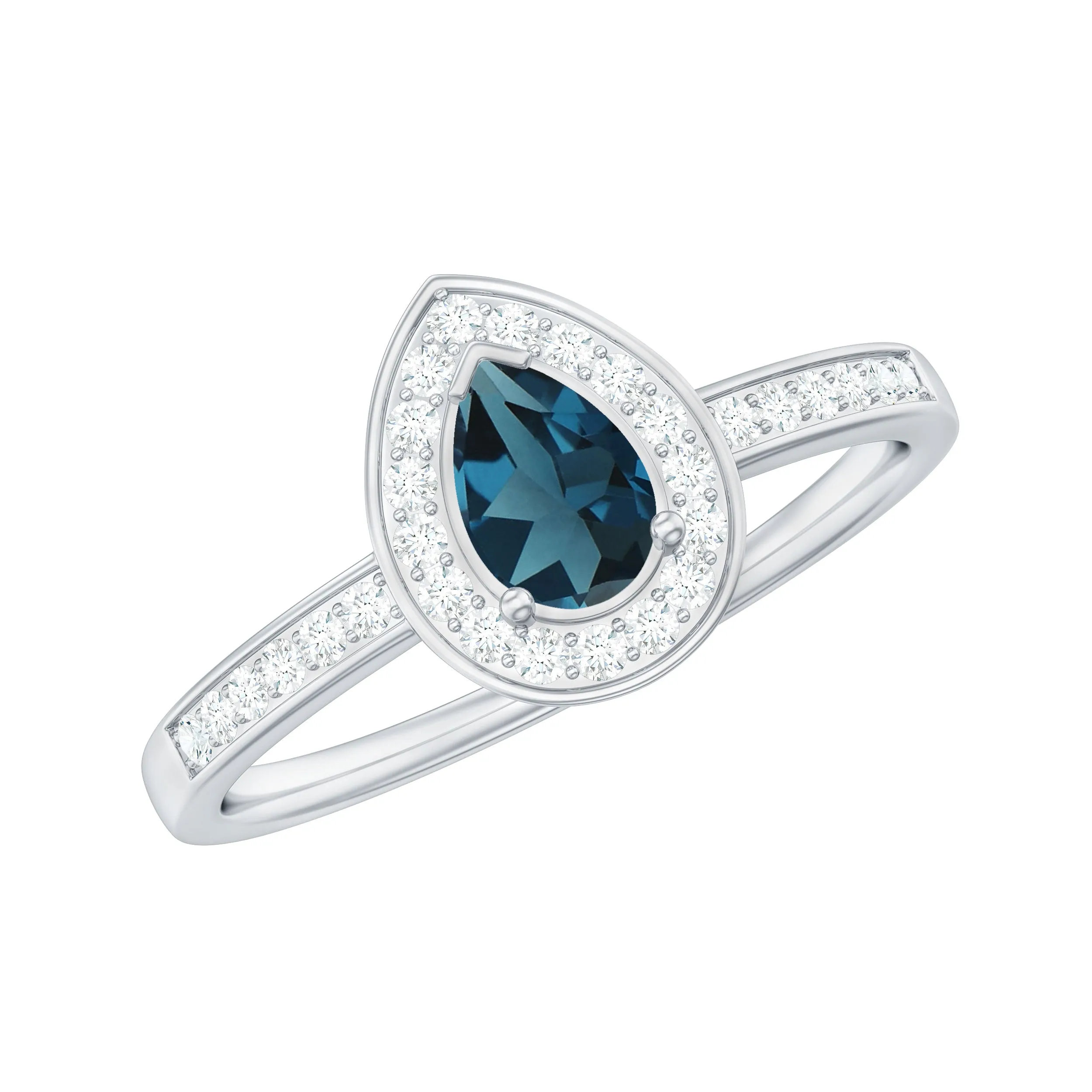 Classic London Blue Topaz Engagement Ring with Diamond Halo