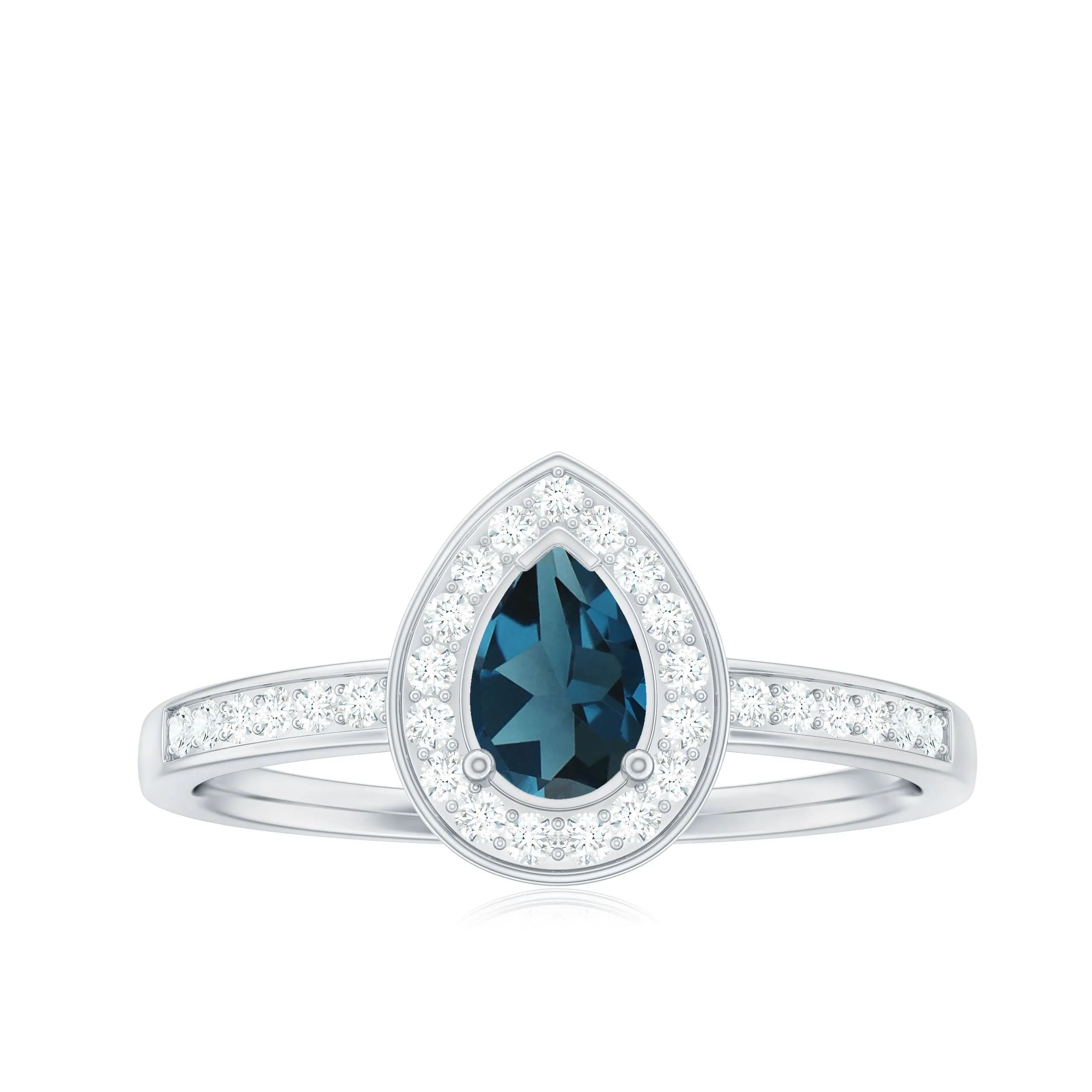 Classic London Blue Topaz Engagement Ring with Diamond Halo
