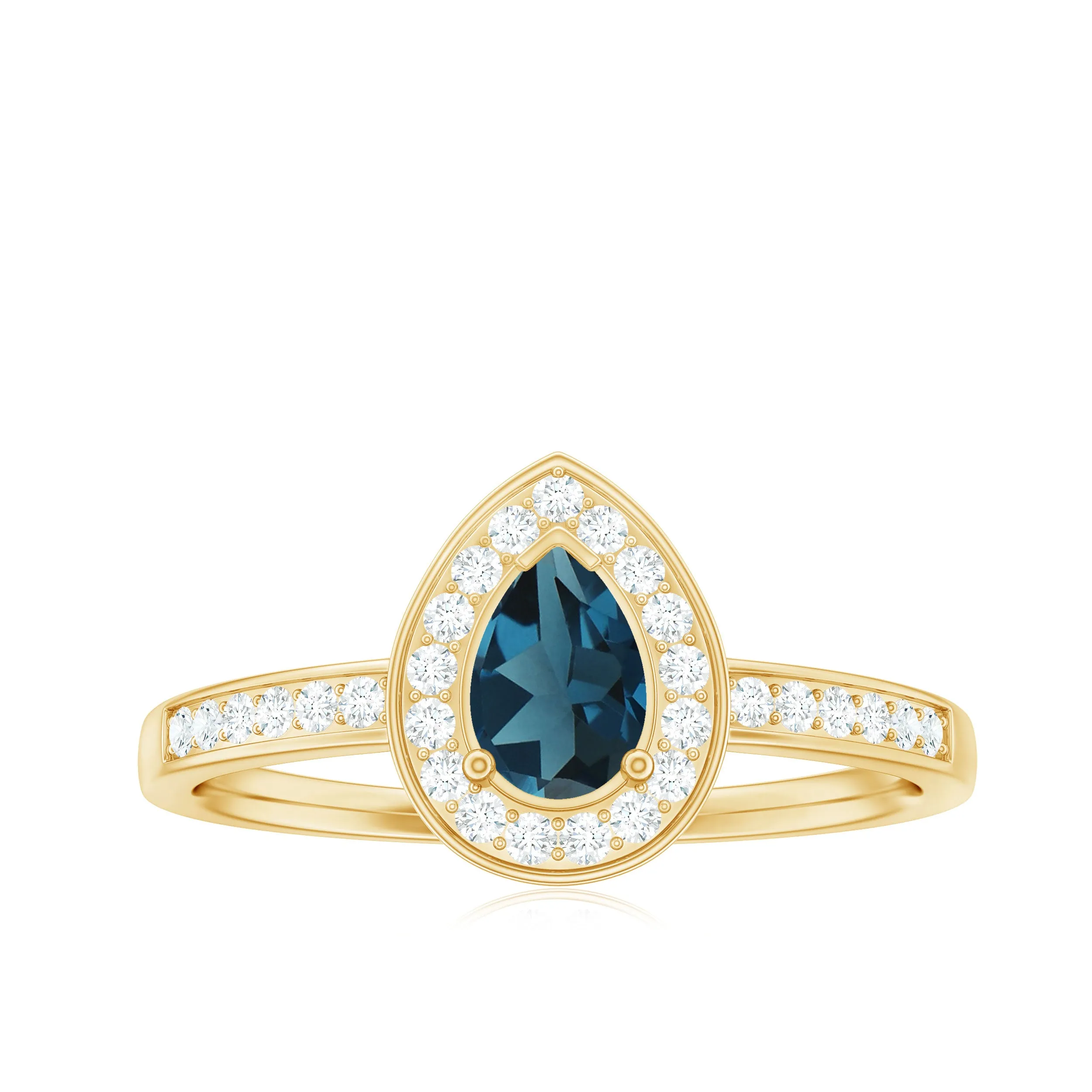 Classic London Blue Topaz Engagement Ring with Diamond Halo