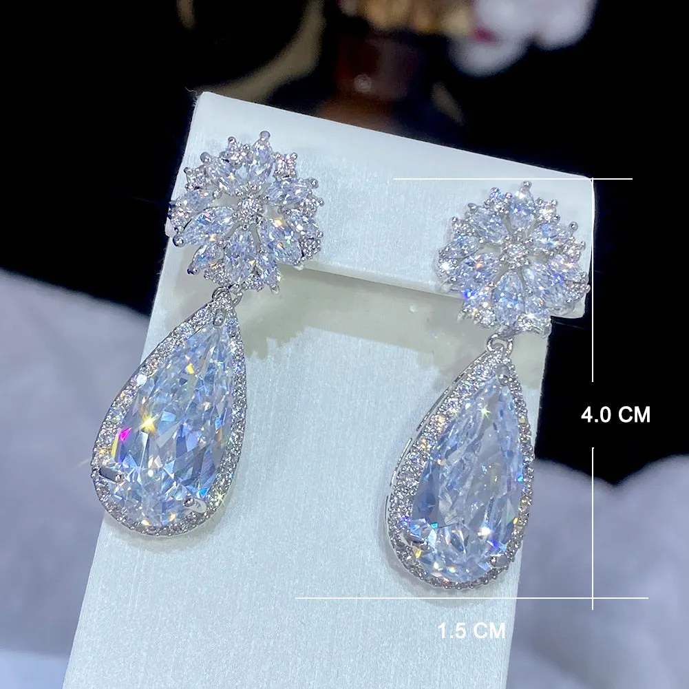 Classique Elegant AAA  Cubic Zirconia Drop Bridal Earrings for Bride