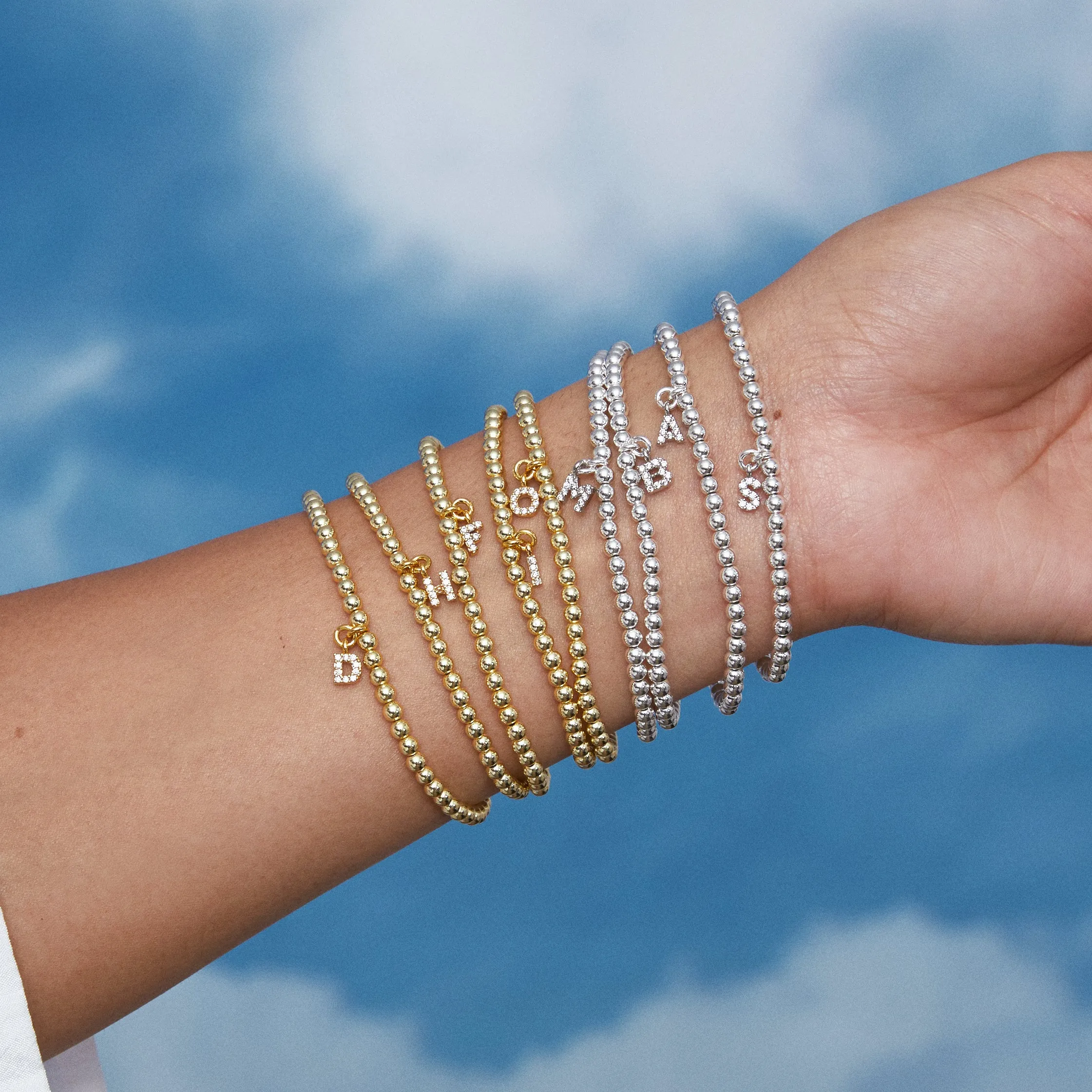 CLEAR CZ IDENTITY BRACELET SILVER - CHOOSE YOUR INITIAL