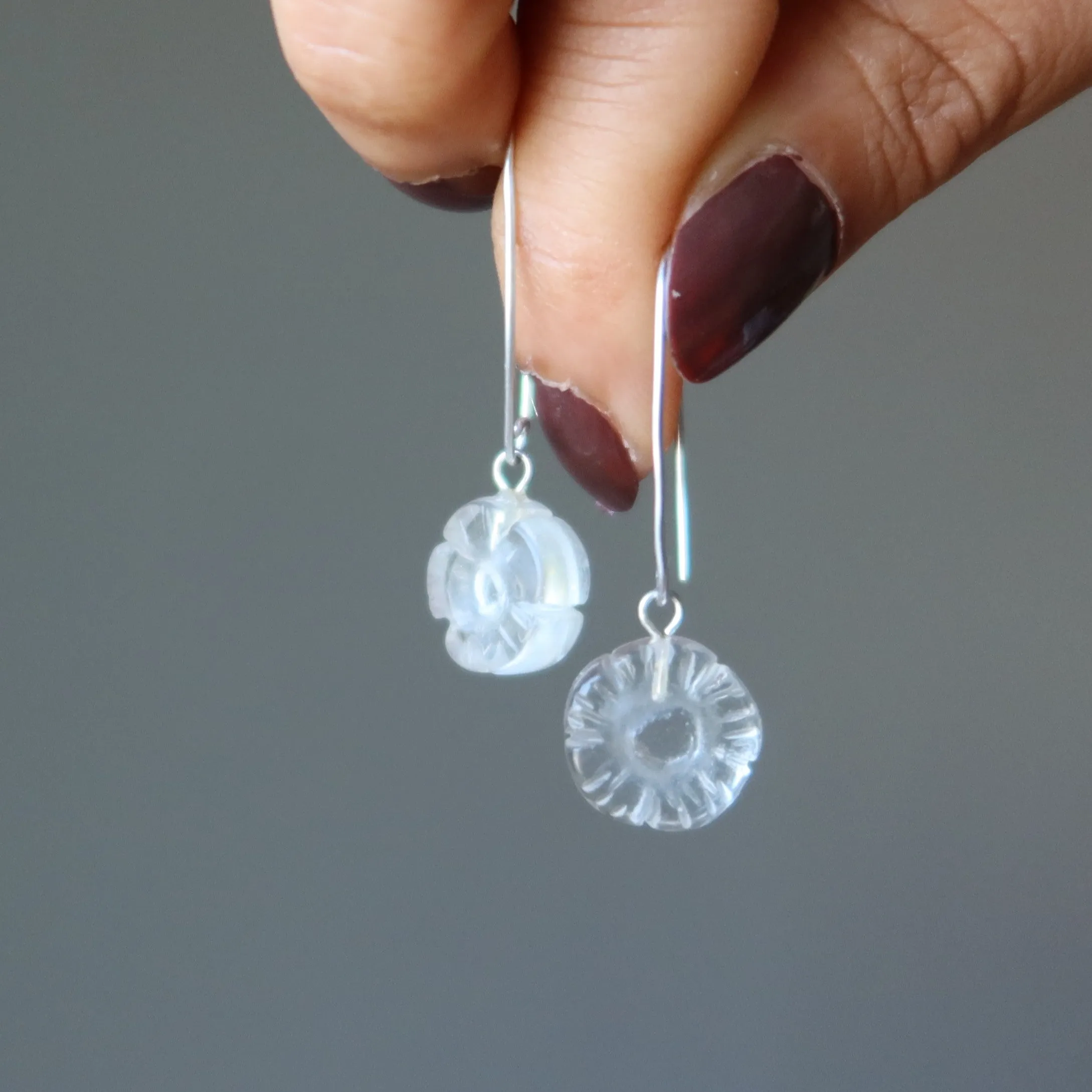 Clear Quartz Earrings Sterling Daisy Flower Power