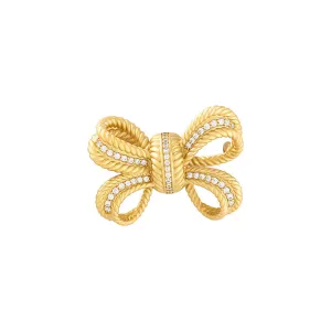 Copper Micro-Inlaid CZ Diamond Bow Brooch