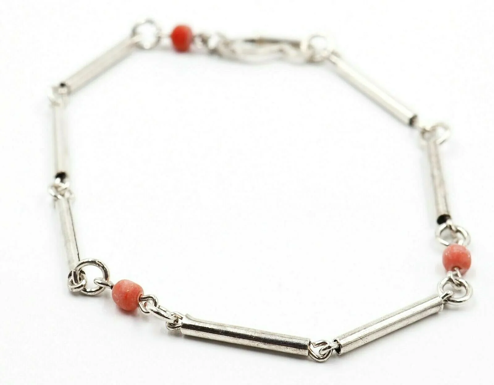 Coral & 925 Sterling Silver Necklace & Bracelet Set