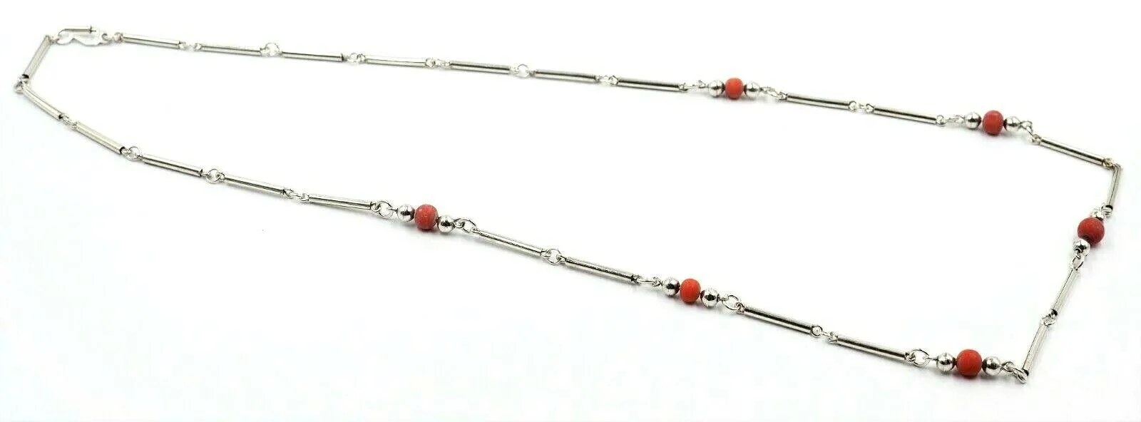 Coral & 925 Sterling Silver Necklace & Bracelet Set