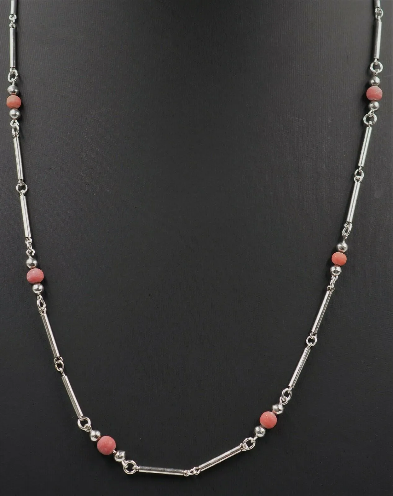 Coral & 925 Sterling Silver Necklace & Bracelet Set