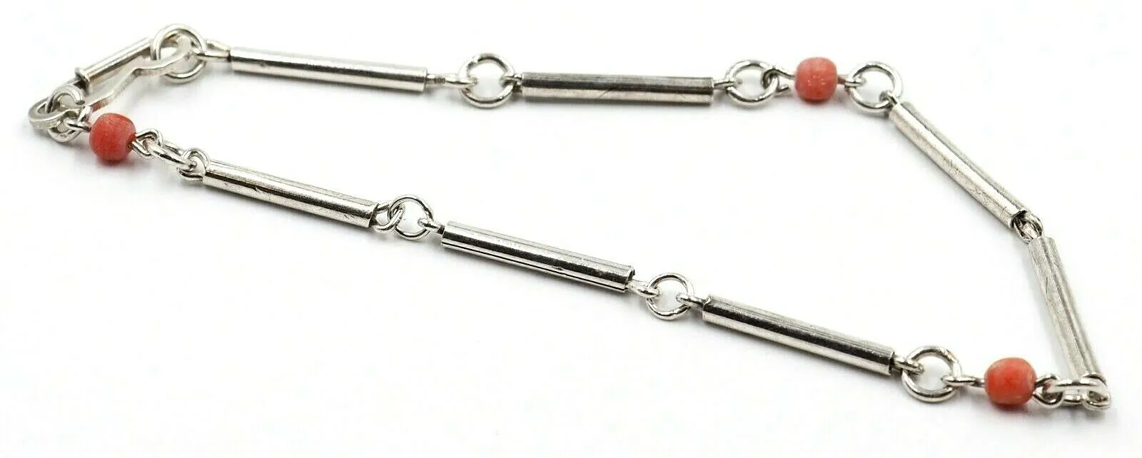 Coral & 925 Sterling Silver Necklace & Bracelet Set