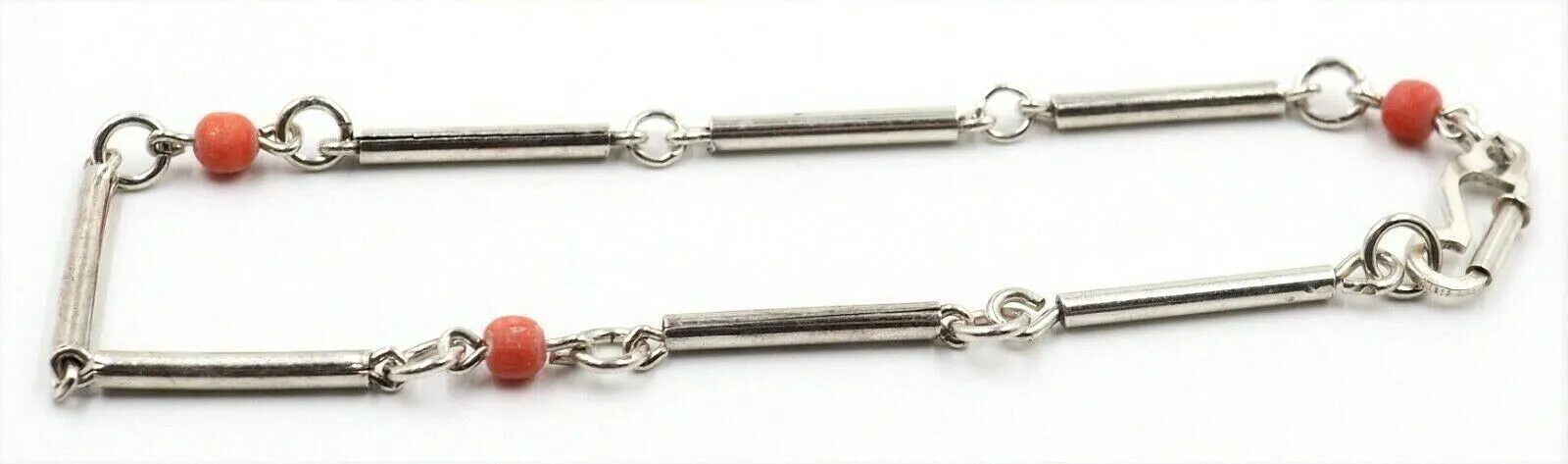 Coral & 925 Sterling Silver Necklace & Bracelet Set