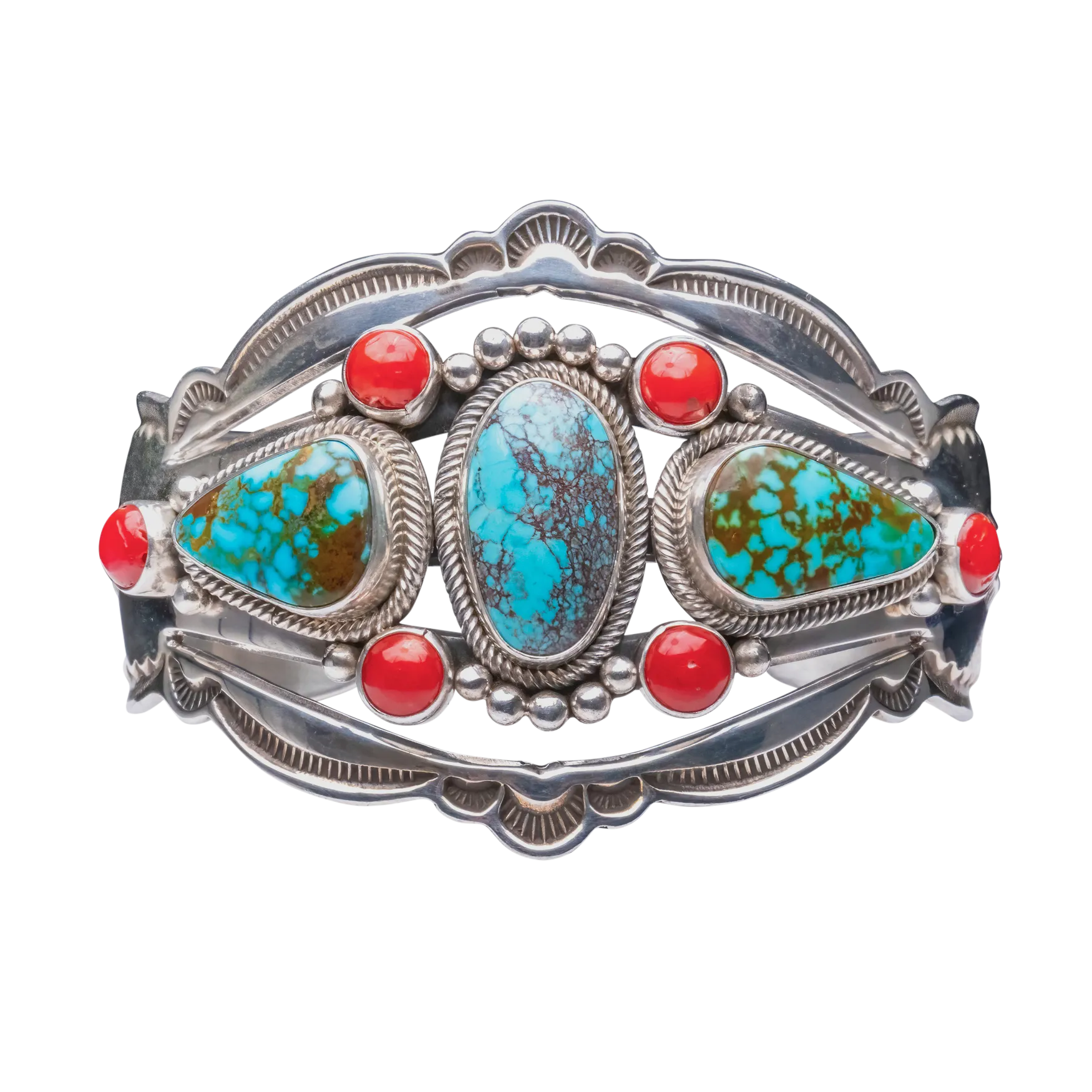 Coral & Kingman Turquoise Bracelet | Aaron Toadlena