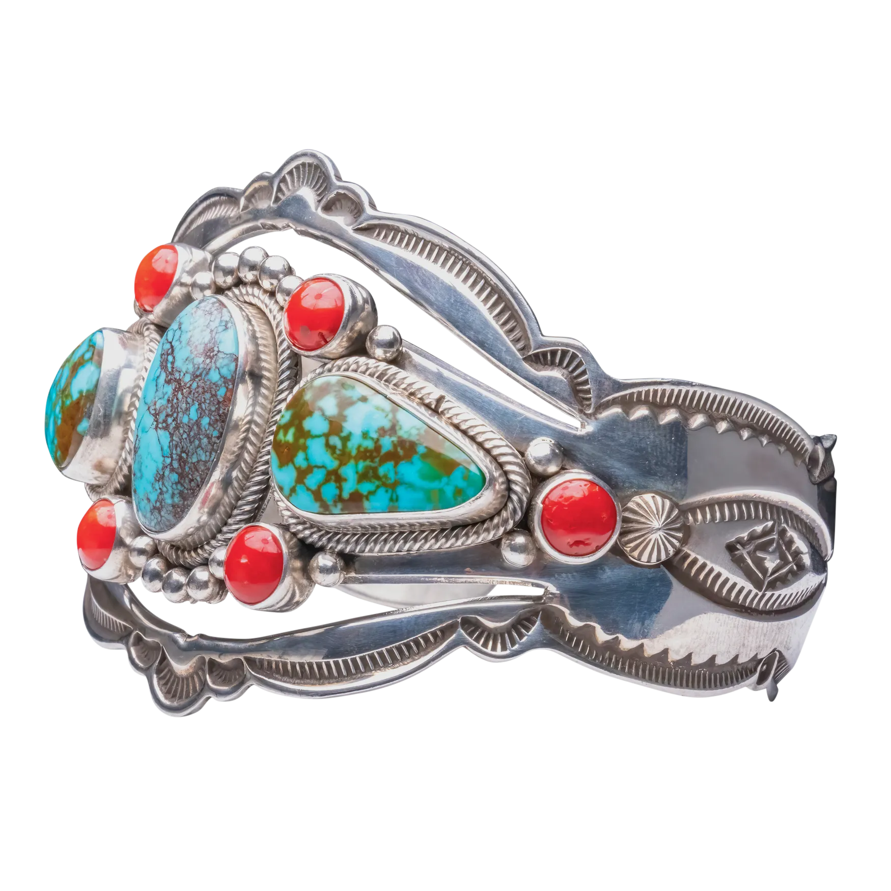 Coral & Kingman Turquoise Bracelet | Aaron Toadlena