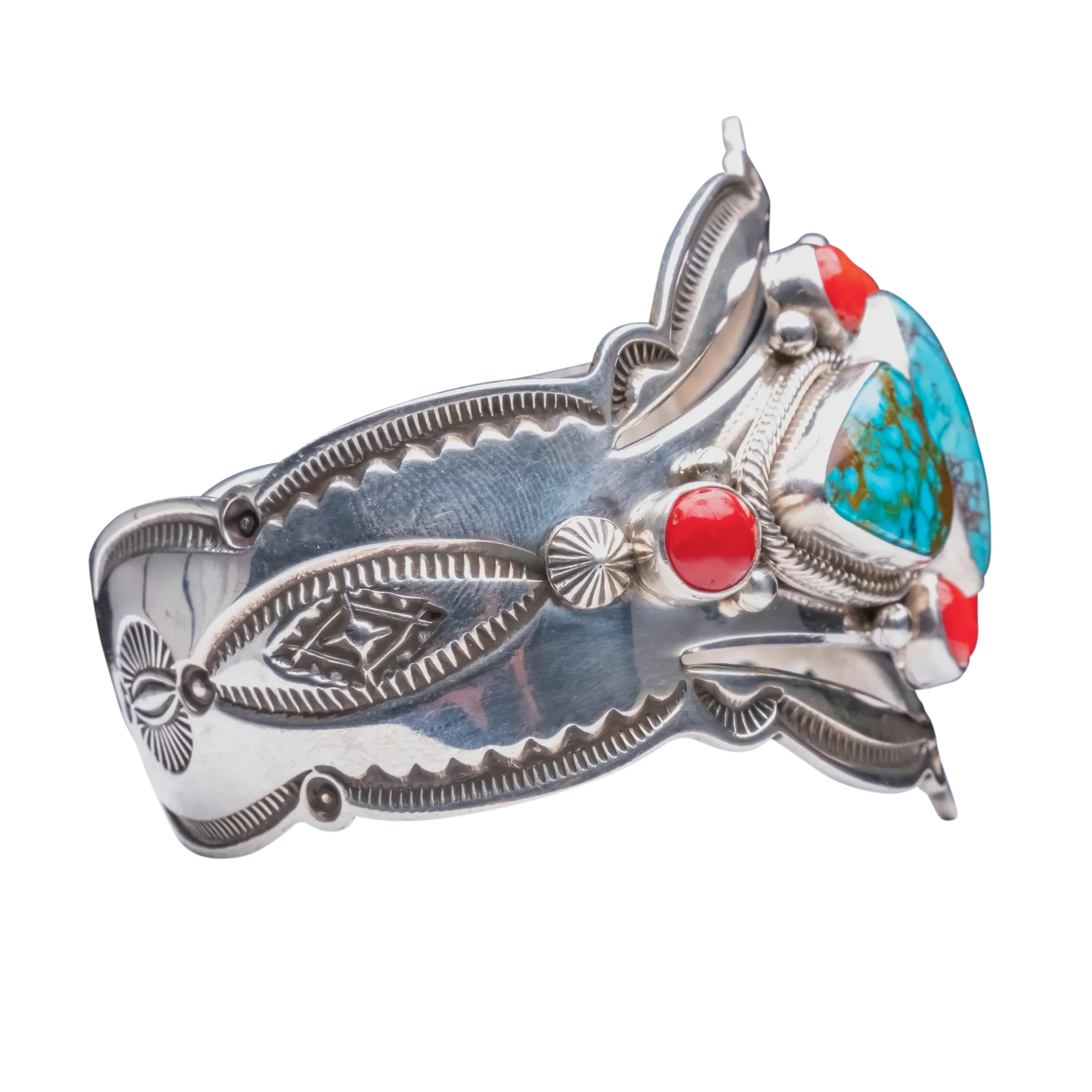 Coral & Kingman Turquoise Bracelet | Aaron Toadlena