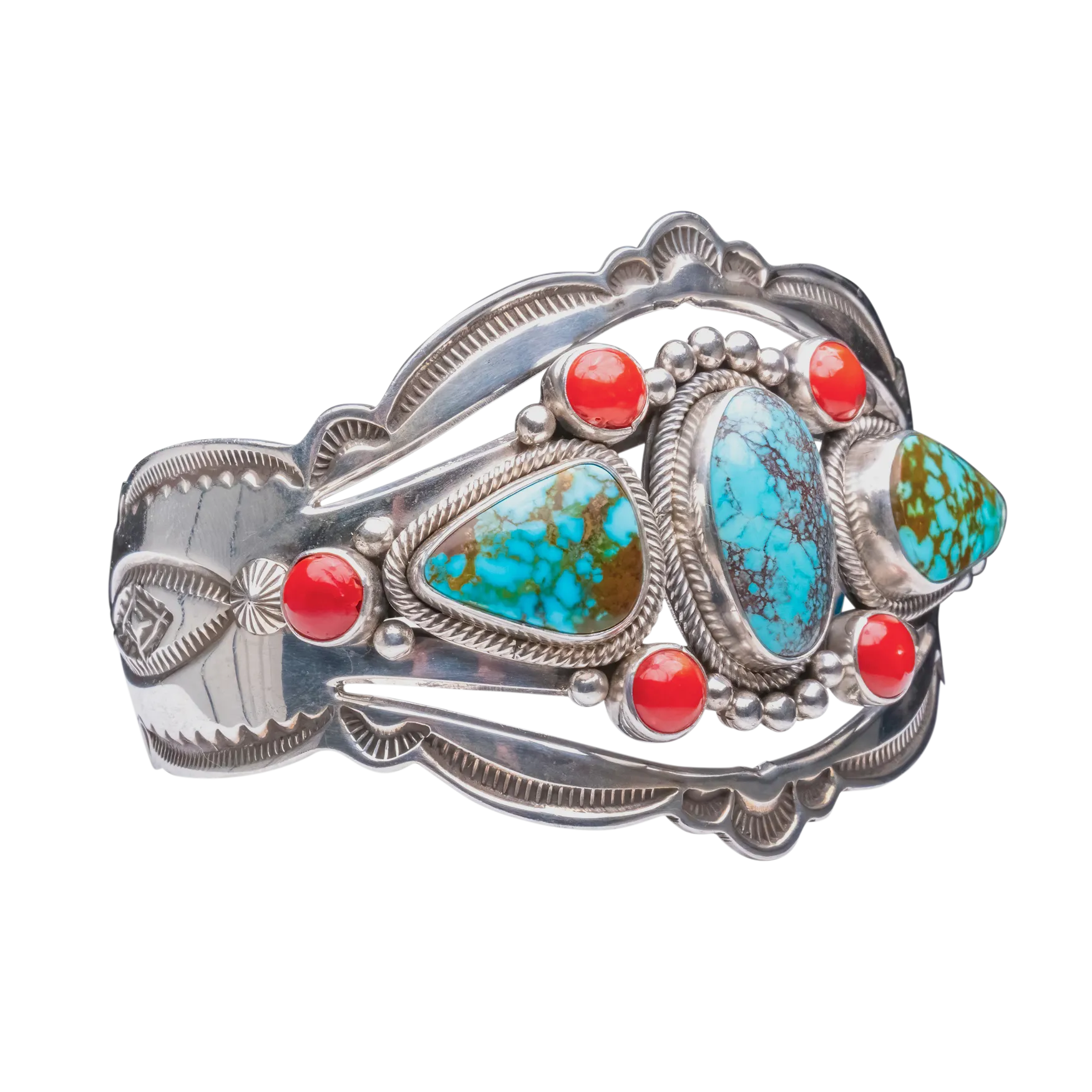 Coral & Kingman Turquoise Bracelet | Aaron Toadlena