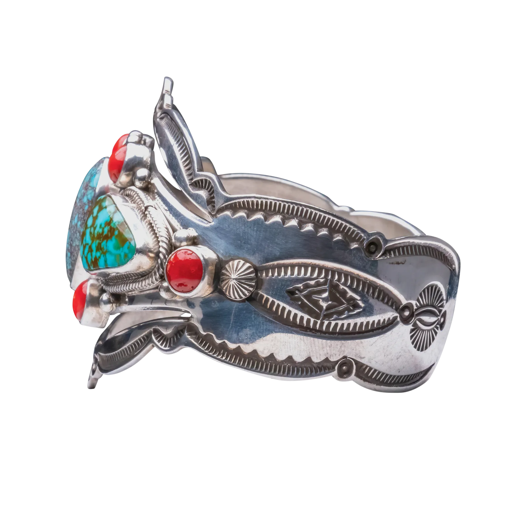 Coral & Kingman Turquoise Bracelet | Aaron Toadlena