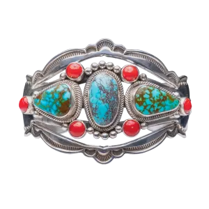 Coral & Kingman Turquoise Bracelet | Aaron Toadlena