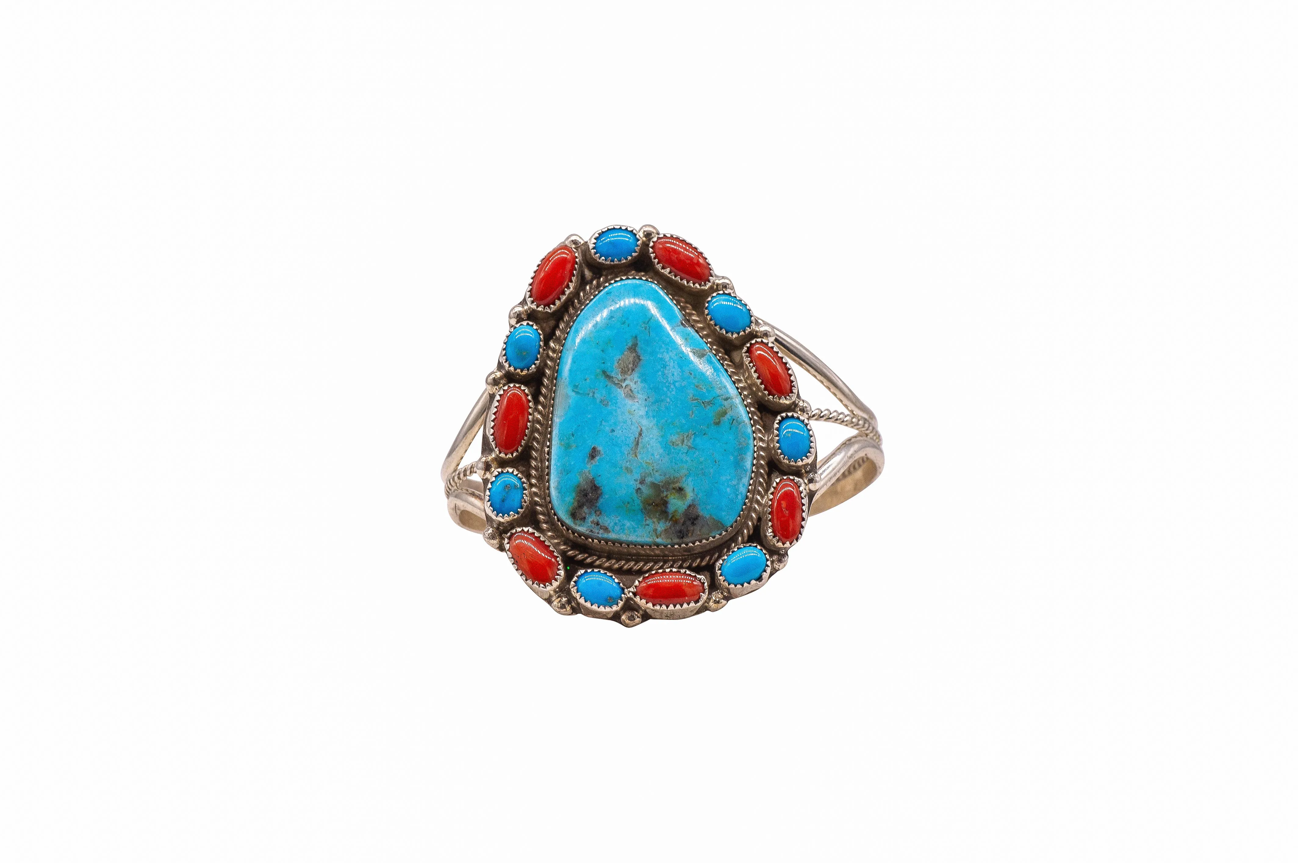 Coral & Kingman Turquoise Bracelet | Ray Silver