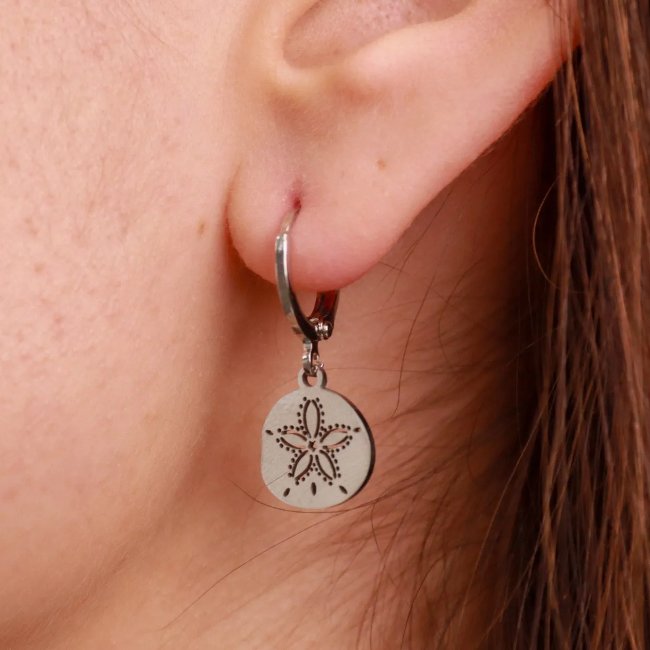 Coron | Sand Dollar Shell Gold Plated and Sterling Silver Hoop Earrings