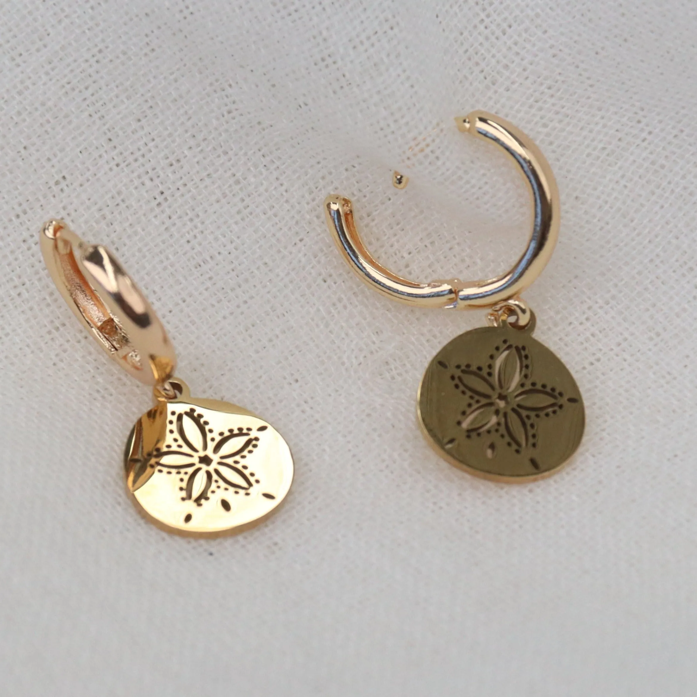 Coron | Sand Dollar Shell Gold Plated and Sterling Silver Hoop Earrings