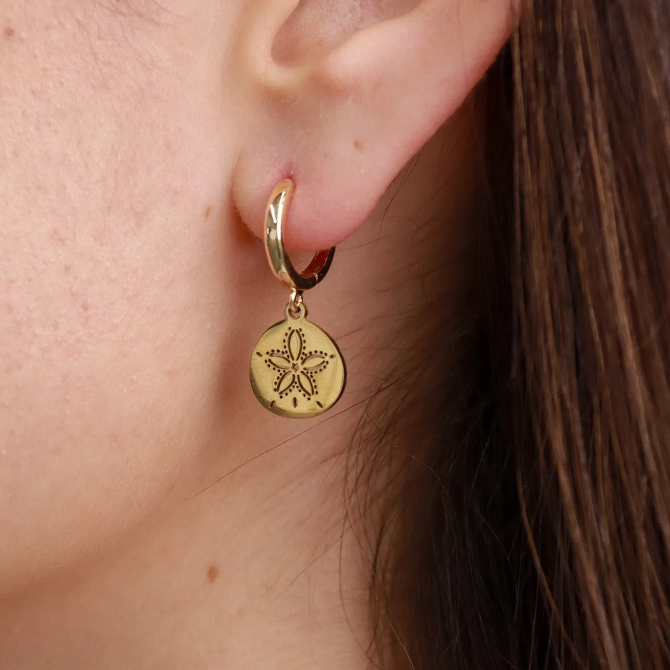 Coron | Sand Dollar Shell Gold Plated and Sterling Silver Hoop Earrings