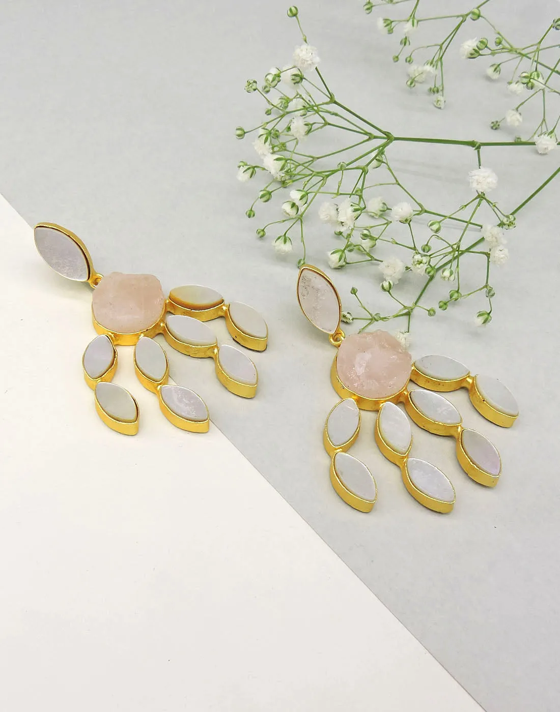 Curtain Earrings (Rose Quartz)