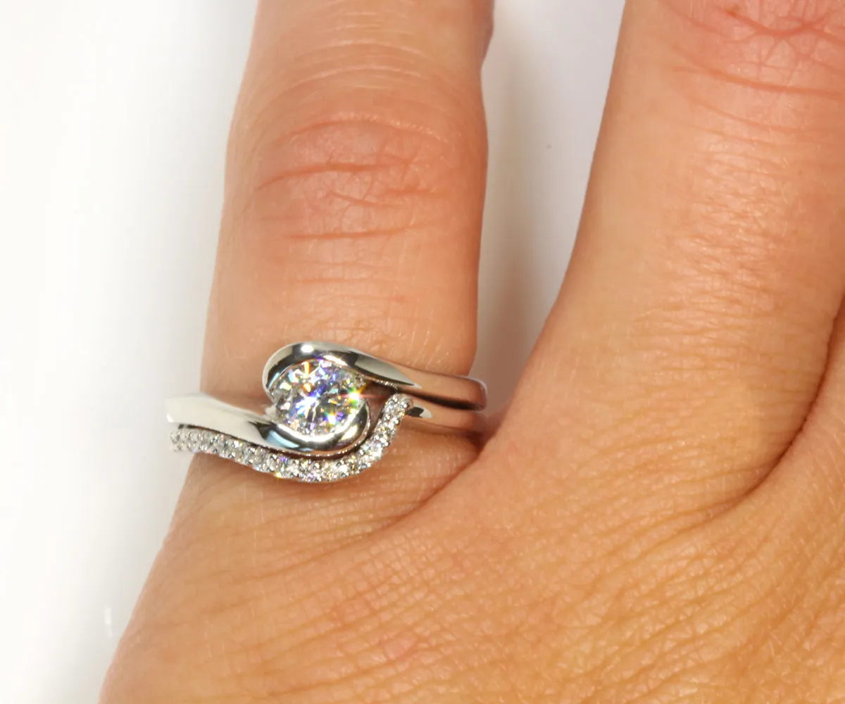 Curved Bypass Diamond Wedding Ring