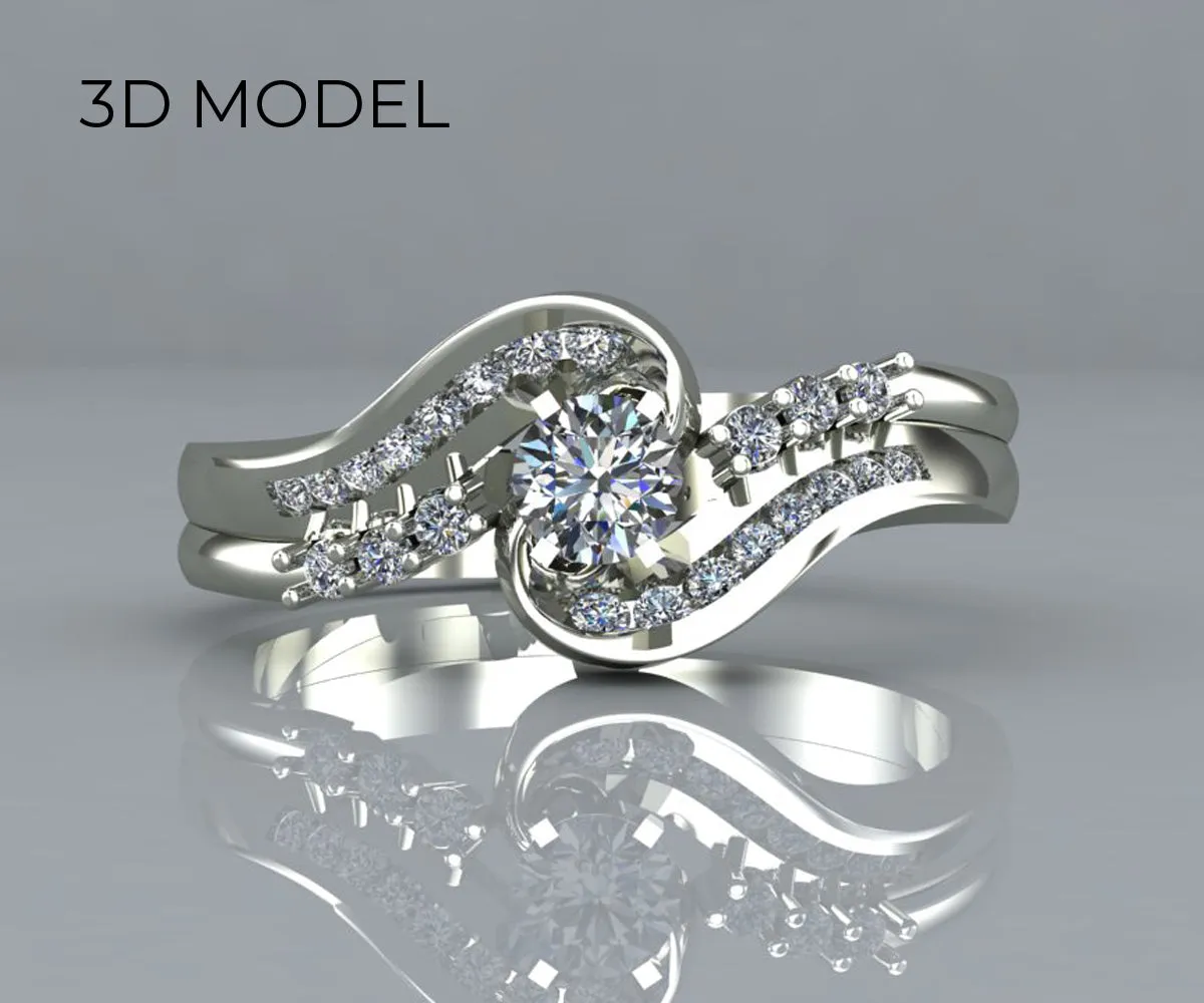 Curved Twist Diamond Channel Wedding Ring