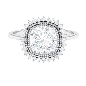Cushion Cut Moissanite Statement Engagement Ring