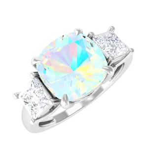 Cushion Ethiopian Opal Solitaire Engagement Ring with Princess Cut Moissanite
