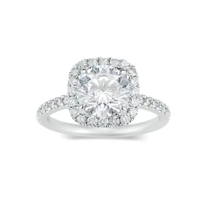 Cushion Halo Diamond Engagement Ring with Diamond Shoulders