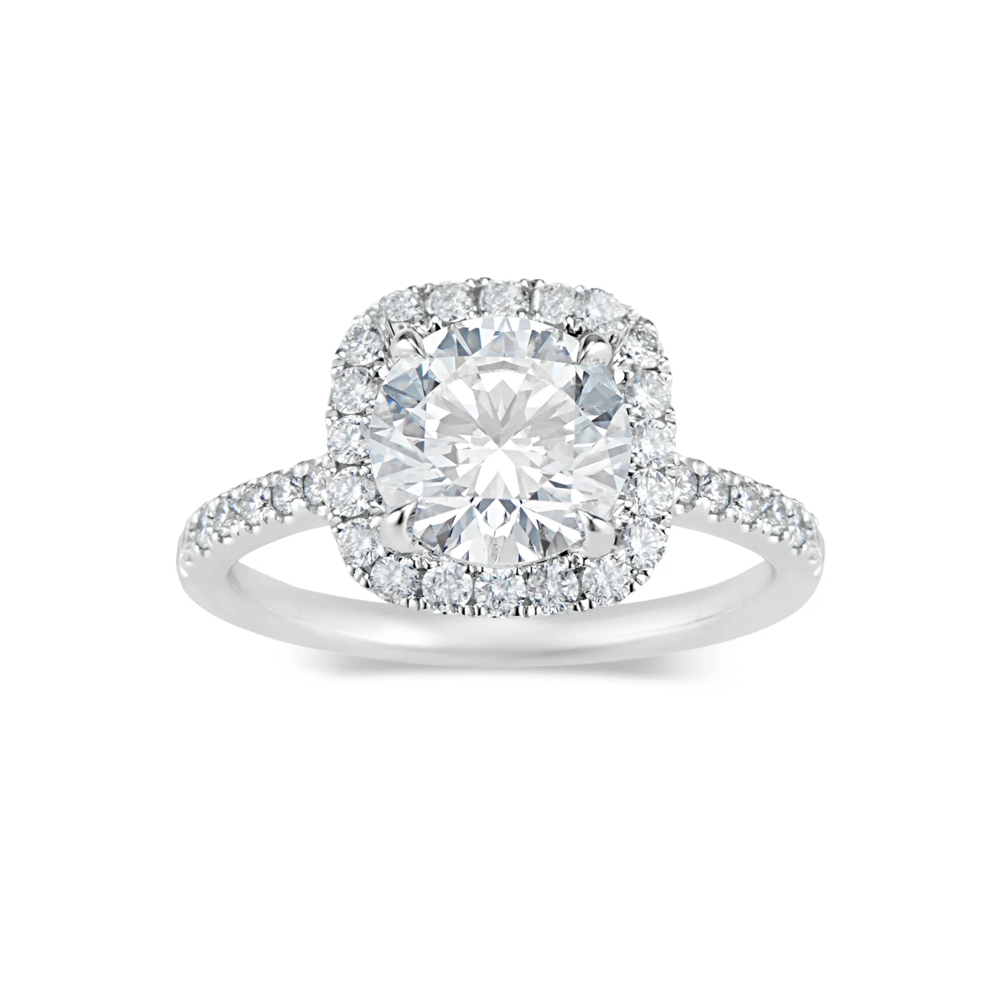 Cushion Halo Diamond Engagement Ring with Diamond Shoulders