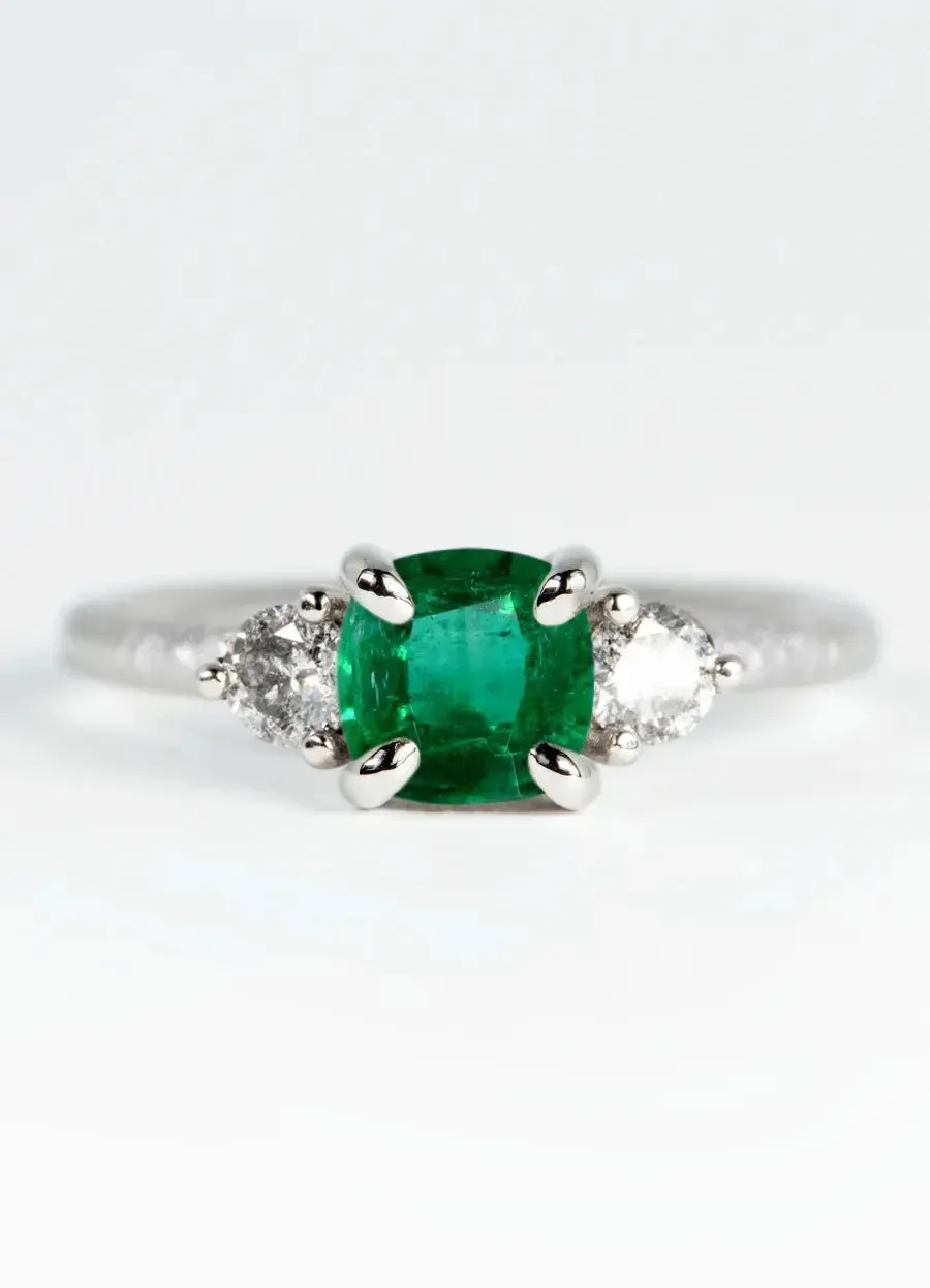 Custom Emerald Trilogy Engagement Rings