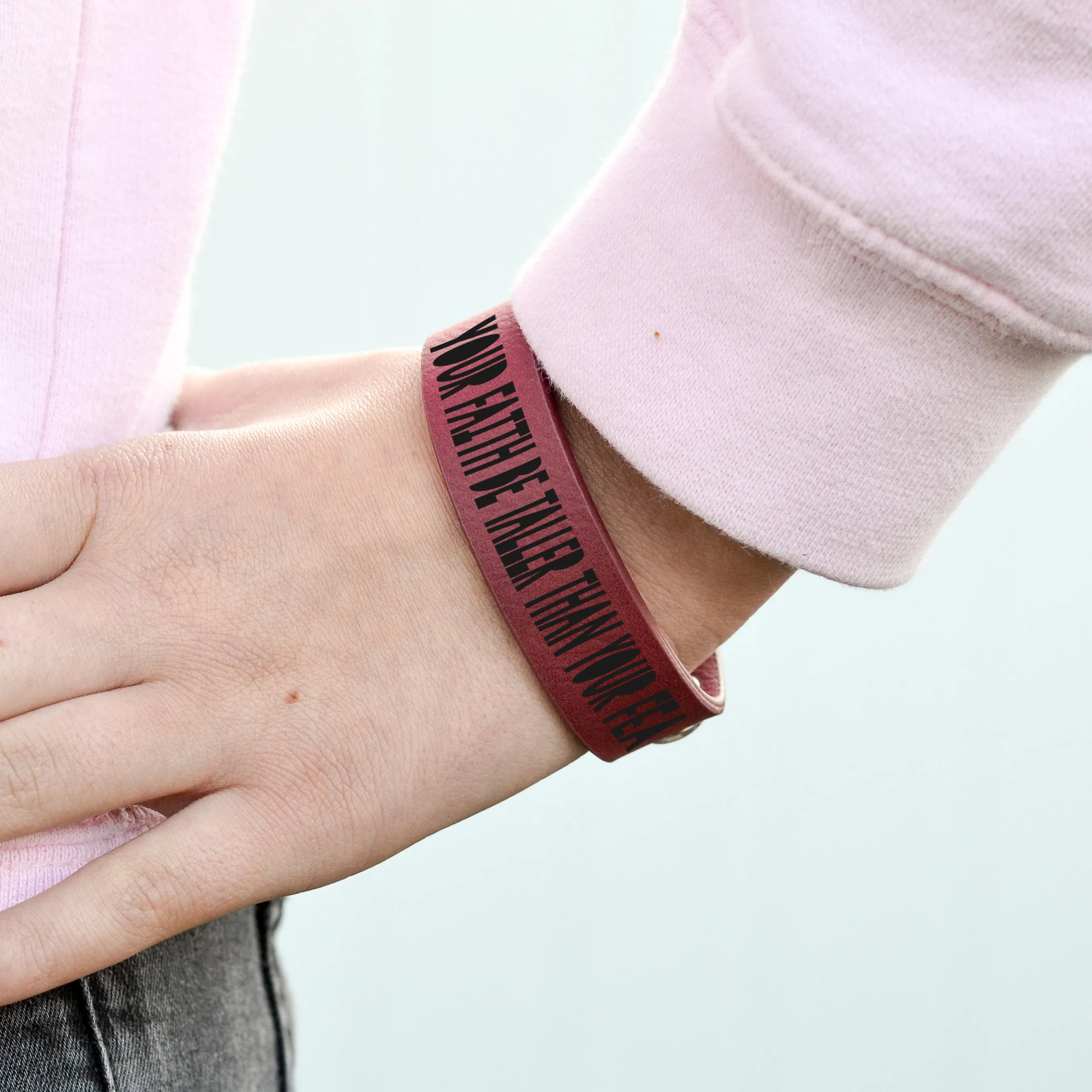 Custom Leatherette Kids Cuff Bracelet "Let your faith be taller than your fears"