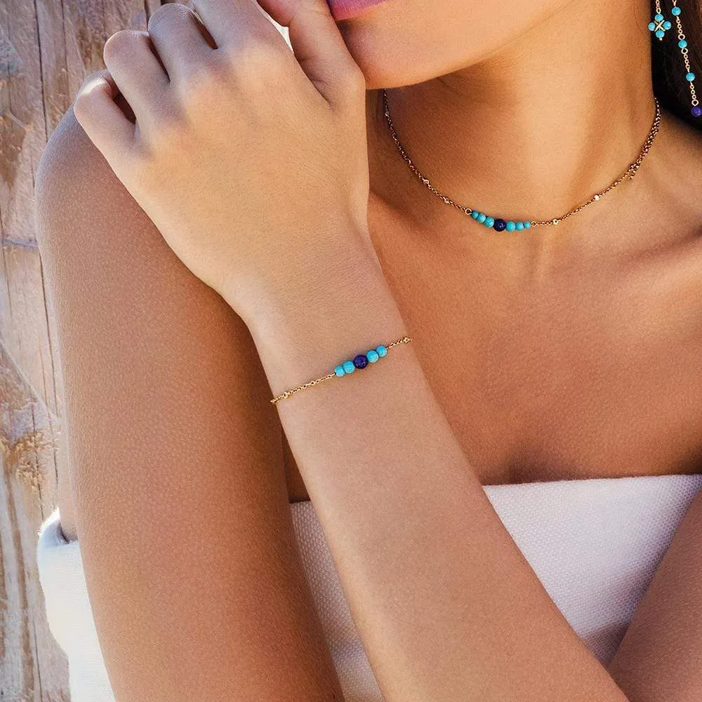 Dainty Blue Stone Adjustable Bracelet - Yellow Silver