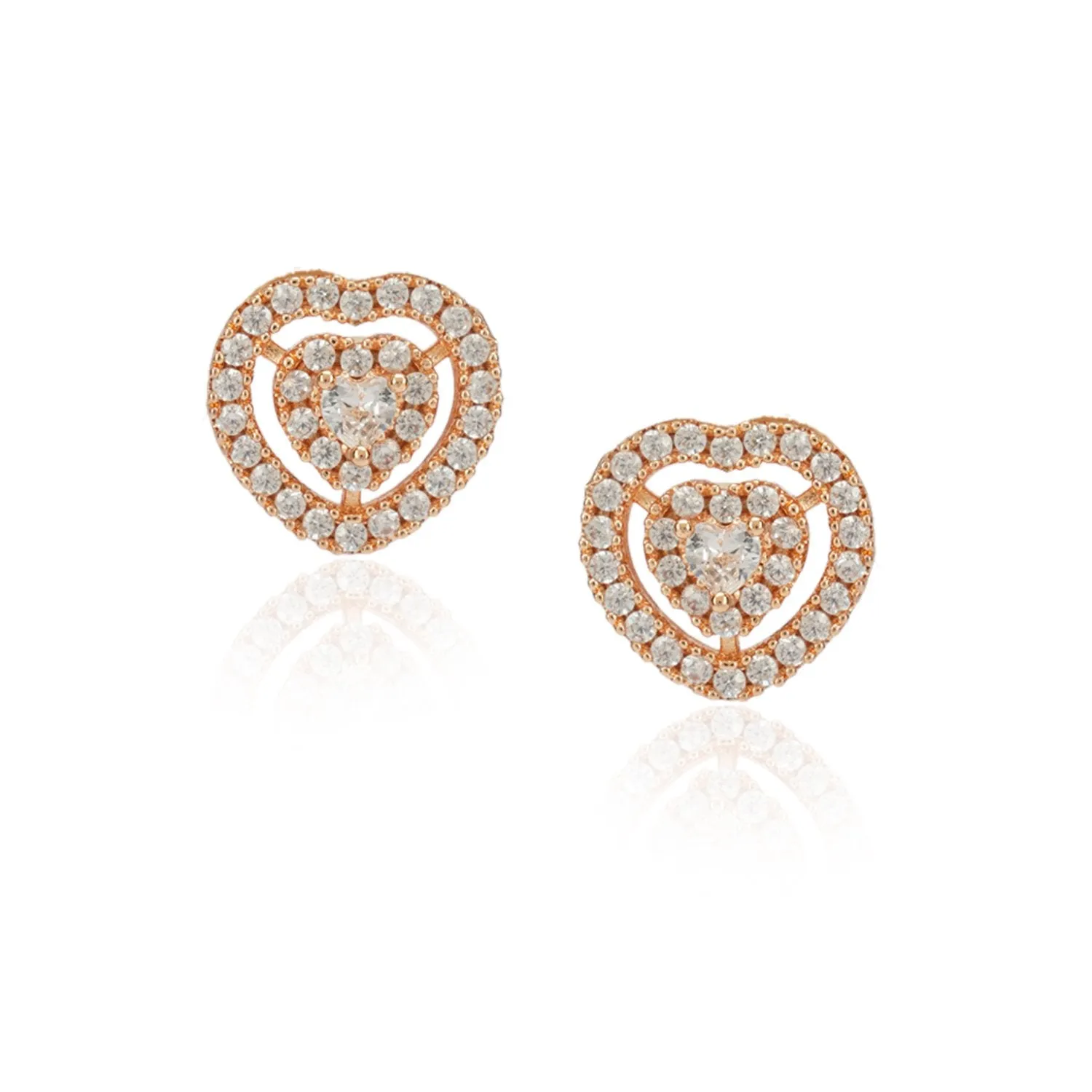 Dainty Rose Plated Zircon Heart Earrings