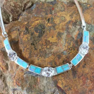 David Rosales Amazing Light Inlaid Sterling Silver Necklace w/ Cubic Zirconia