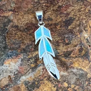 David Rosales Amazing Light Inlaid Sterling Silver Pendant Feather