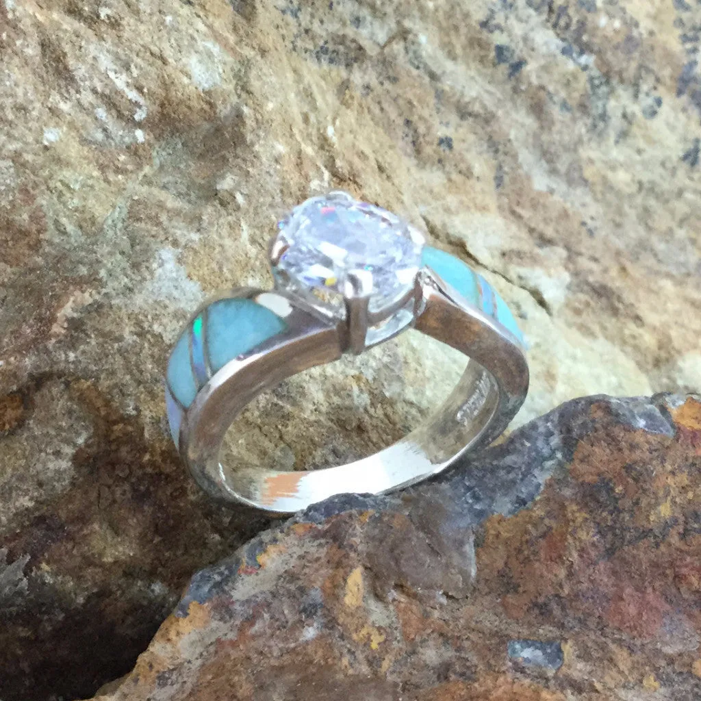 David Rosales Amazing Light Inlaid Sterling Silver Ring Cubic Zirconia