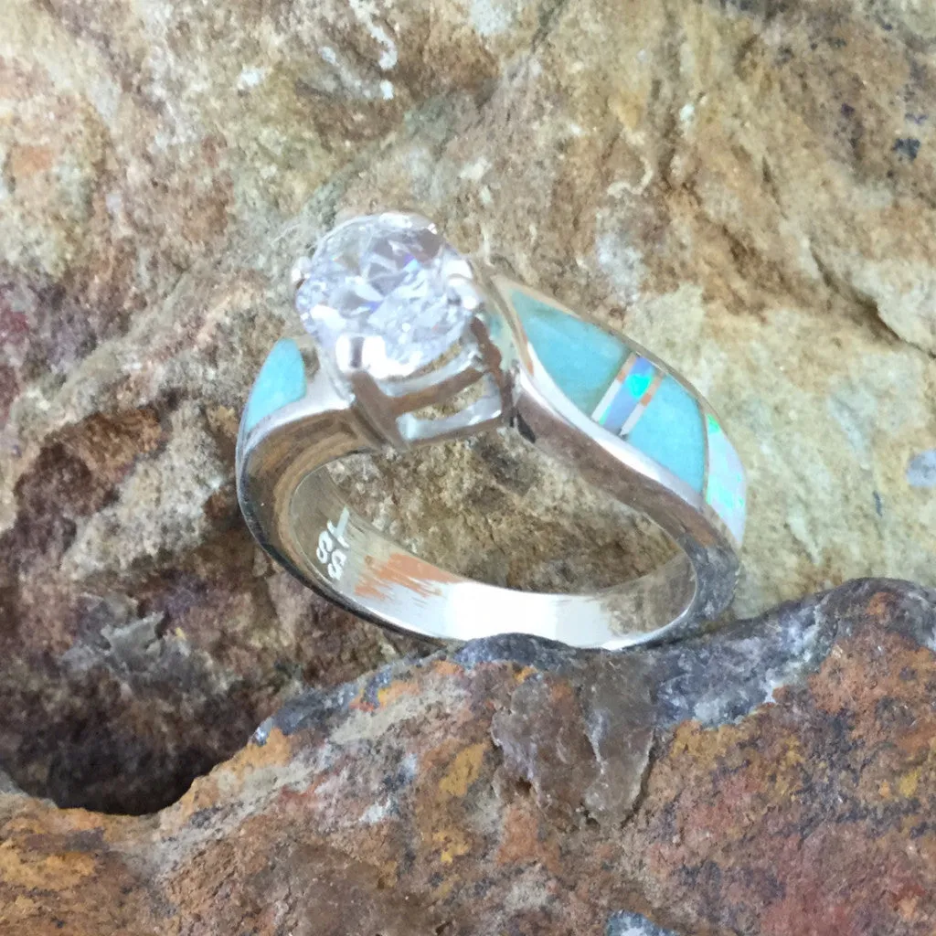 David Rosales Amazing Light Inlaid Sterling Silver Ring Cubic Zirconia