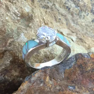 David Rosales Amazing Light Inlaid Sterling Silver Ring Cubic Zirconia