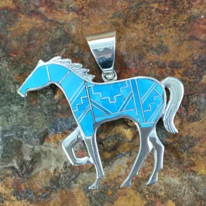 David Rosales Arizona Blue Fancy Inlaid Sterling Silver Pendant Horse